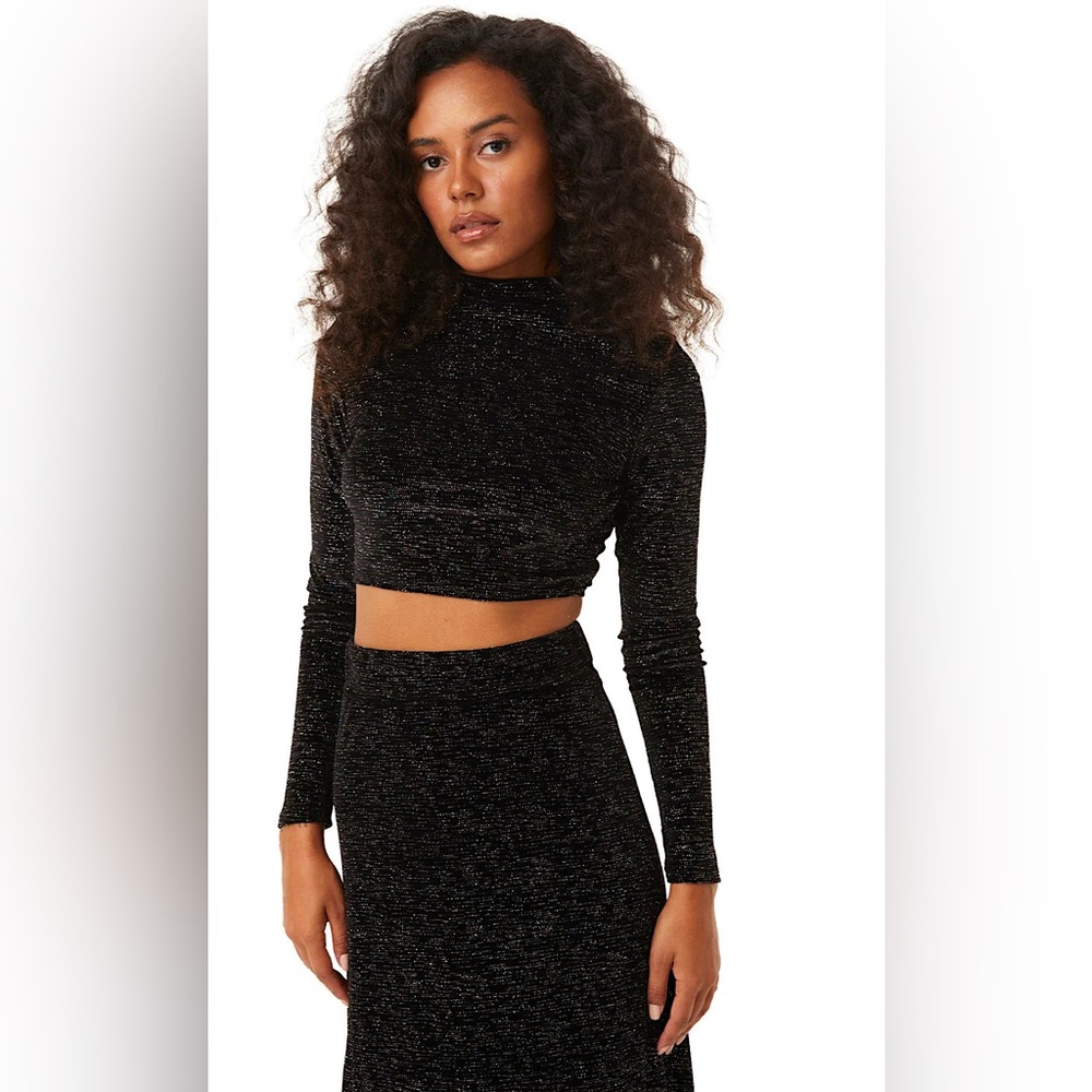 NWT MISA LA Black Yasmeen Crop Top Sz L TOP ONLY Summer Club Fest Rave Party